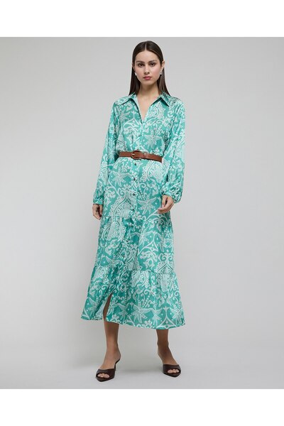 R&B Printed Shirt Dress With Long Sleeves