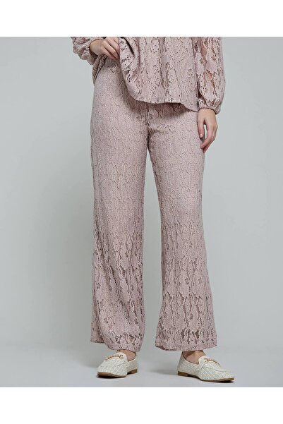 R&B Lace Straight Fit Pants With Elastic Waist