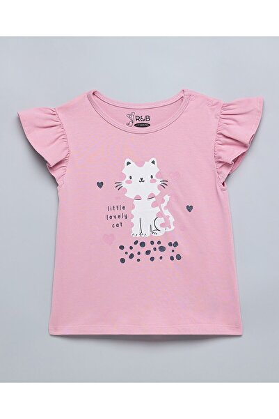 R&B Printed Top With Crew Neck And Flutter Sleeves