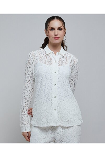 R&B Lace Shirt With Classic Collar And Long Sleeves
