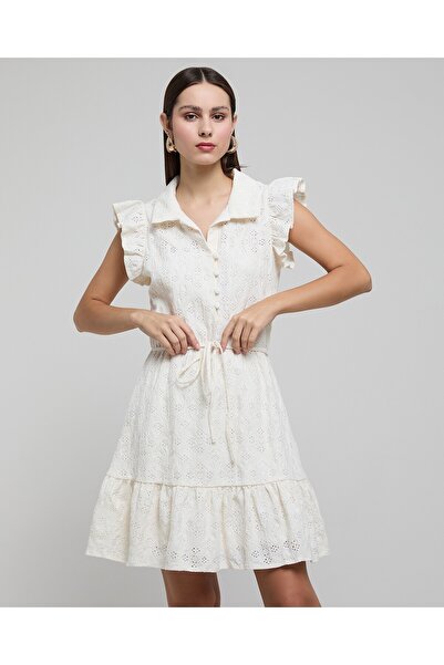 R&B Textured Shirt Dress With Flutter Sleeves