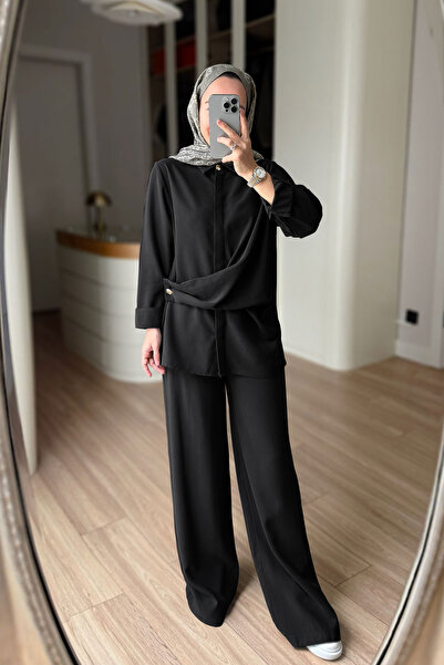 Ka Hijab Σετ με λεπτομέρεια δεσίματος - Μαύρο