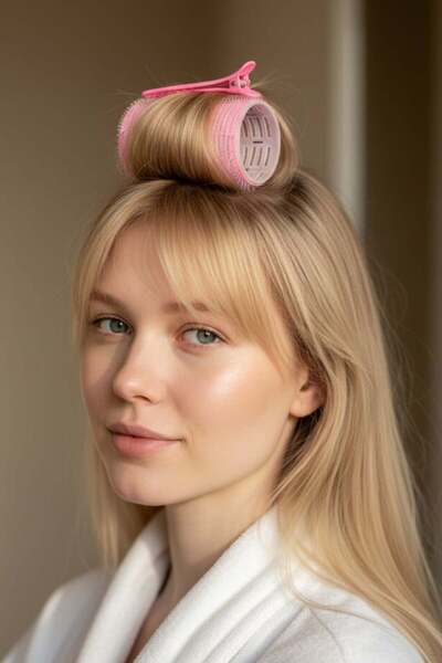 TAKIŞTIR Uvijač za kosu roze boje sa kopčama i čičkom/lepljivim slojem / sred...