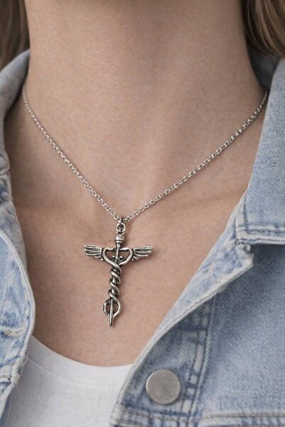 HER ŞEY NOTA www.herseynota.com Silver Color Unisex Necklace with Ancient Win...