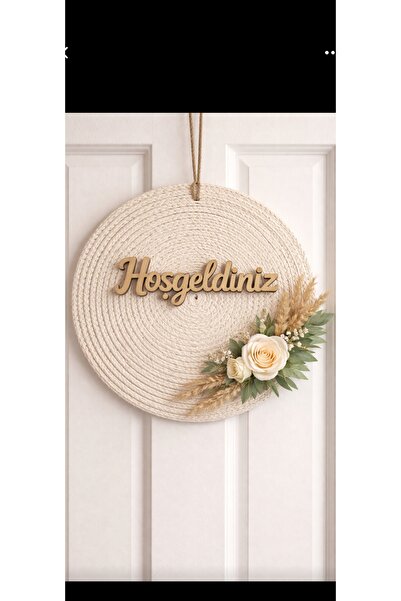 HatesaHome Hoşgeldiniz Kapı Süsü | Doğal Hasır Supla Kapı Süsü | Sade Bohem E...