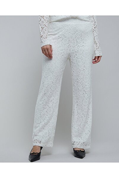 R&B Lace Straight Fit Pants With Elastic Waist