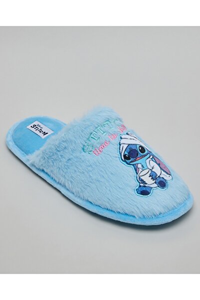 R&B Women's Blue Stitch Appliqued Bedroom Slippers