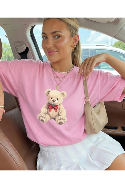 Jose Clothing Oversized Cut Short Sleeve Bear Printed T-Shirt