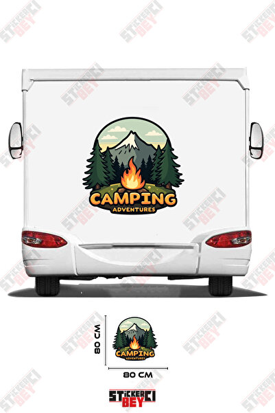 STİCKERCI BEY Camping Adventures Written Campering Fire and Caravan Sticker w...