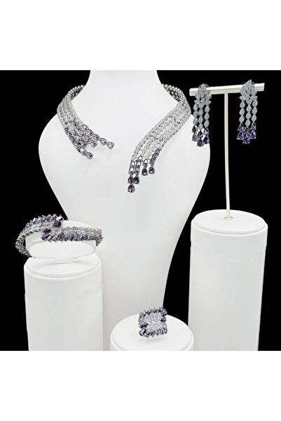 Generic Elegant silver-purple zircon set, special edition, diamond-quality, 5...