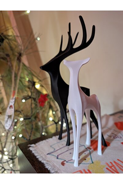 Lorien3D 2li Siyah Modern Geyik Figür Ev Ofis Şık Dekoratif Raf Süs ve Hediye...