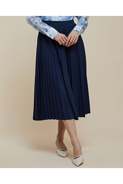 R&B تنورة ميدي سادة مطوية بخصر مطاطي