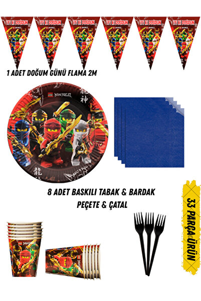 HAPPYLOOPPARTY Ninja Go Lego Temalı Doğum Günü Parti Seti Tabak & Bardak & Pe...