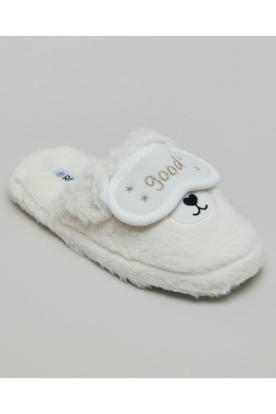 R&B Women's Ivory Embroidered Bedroom Slippers