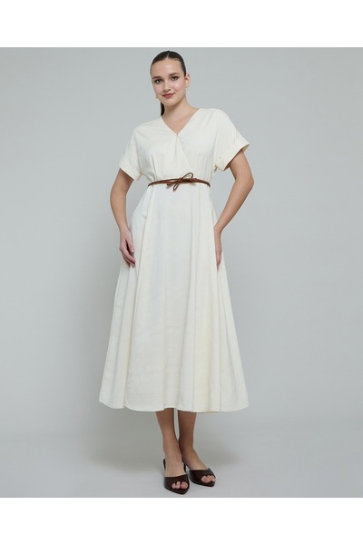 R&B فستان واسع سادة واسع الأرجل على شكل حرف V وأكمام قصيرة