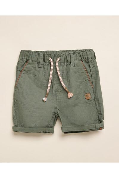 R&B Boy's Green Solid Shorts With Drawstring Waist