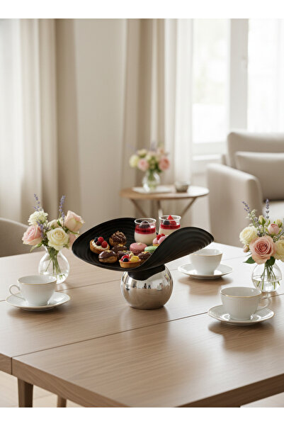 Living Metal Candy Serving Plate with Oval Curved Design and Silver Ball Base