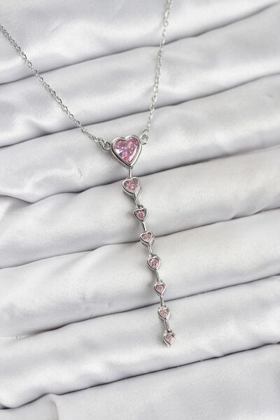 Nehir 316L Steel Chain Silver Color Pink Heart Women's Necklace Valentine's M...