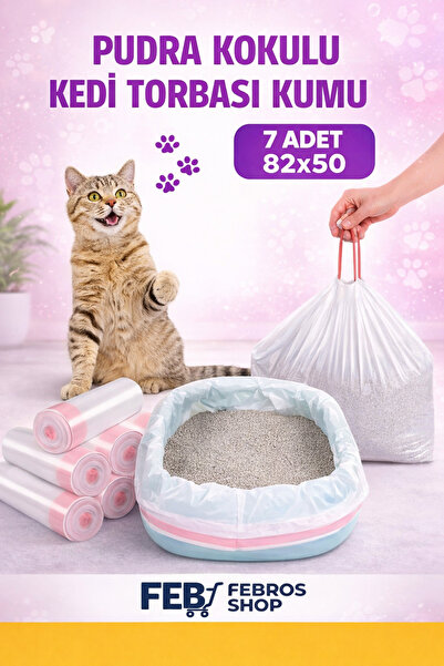 Febros Pudra Kokulu Kedi Tuvalet Torbası Kumu 7 Adet 82x50 cm Büyük Boy Hijye...