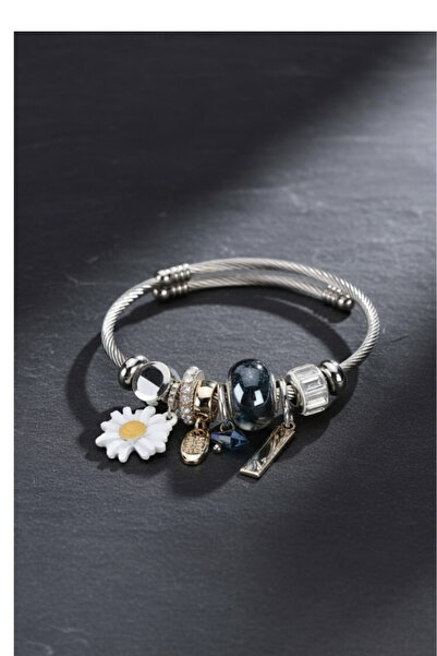 DİAVENTA TAKI VE AKSESUAR سوار عصري أنيق من الفولاذ 316L موديل ديزي أبيض