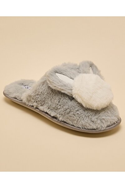 R&B Women's Grey Furry Bedroom Slippers