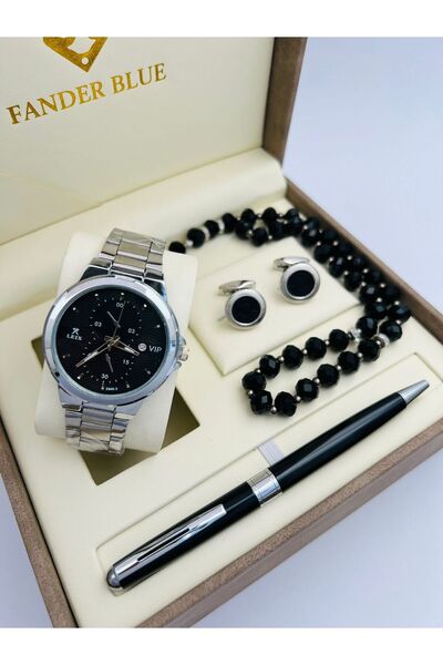 FANDER BLUE FanderBlue Steel Men's Set - Watch, Cufflinks, and Luxury Pen