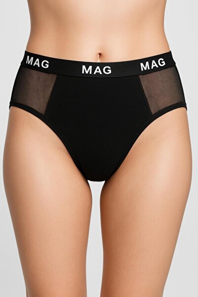 MAG Chiloți de damă negri cu detalii din tul pe laterale