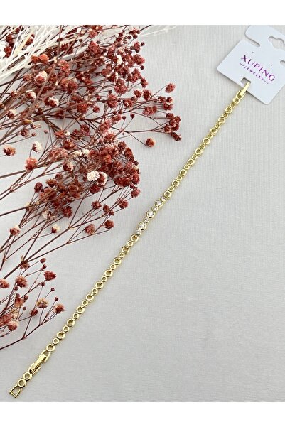 XUPING JEWELRY KUYUMCU SERİ 14K RENGİ YUVARLAK DAİRE ZİRKON TAŞLI 17+2CM ÇELİ...