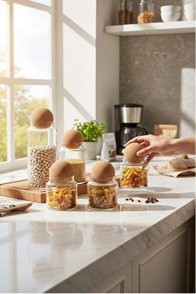 Perotti Mantar Kapak 6-Piece Sughero Glass Jar Set, 3 Sizes