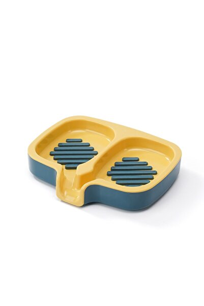 OEM Double Soap Dish with Drain, ABS, 14.5x18x3 cm, Blue/Yellow