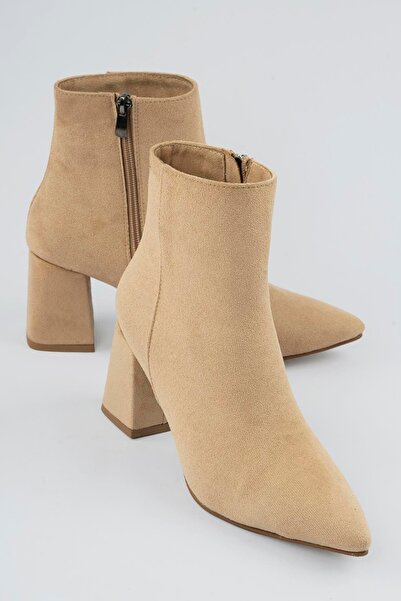 Mubiano Women's Suede Boots Pointed Toe Heeled Zippered Livia Mink