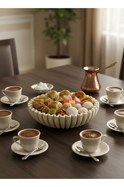 Living Ceramic Serving Plate with Round Faceted Design for Sweets and Fruits