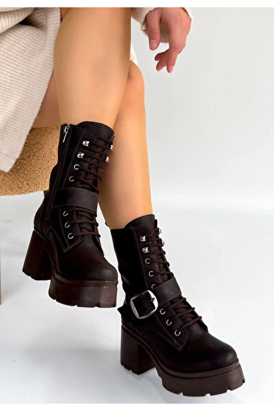 Alfanora Linma Bitter Brown Leather Laced Heeled Boots