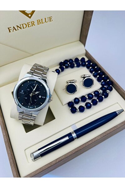 FANDER BLUE FanderBlue Steel Men's Set - Watch, Cufflinks, and Luxury Pen