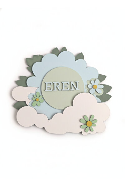 Runc Design Kişiye Özel İsimli Hastane Çıkışı Kapı Süsü - Bulut ve Çiçek Tema...