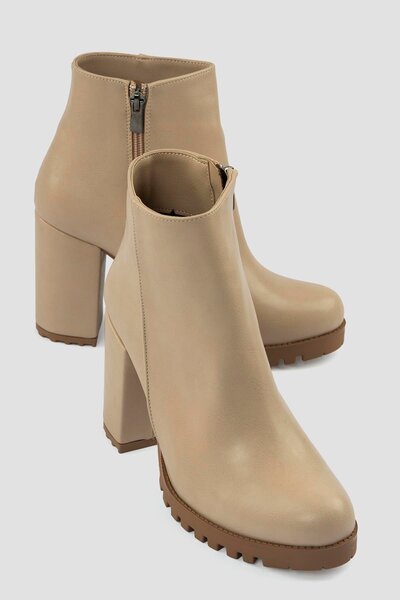 Mubiano Women's Boots Thick Heeled Zippered Mila Nude