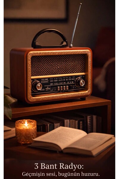 FaroxTech Ahşap Görünümlü Nostaljik Radyo - Bluetooth, USB, MP3 Çalar Müzik Kutusu