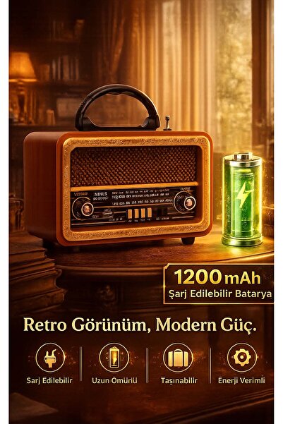 FaroxTech Ahşap Görünümlü Nostaljik Radyo - Bluetooth, USB, MP3 Çalar Müzik Kutusu