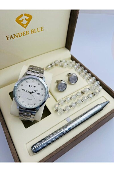 FANDER BLUE FanderBlue Steel Men's Set - Watch, Cufflinks, and Luxury Pen