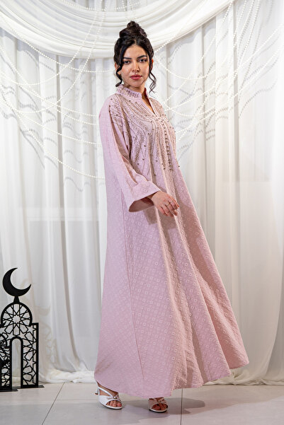 Hasnaa Abaya Elegant white Ramadan jalabiya with rose embroidery