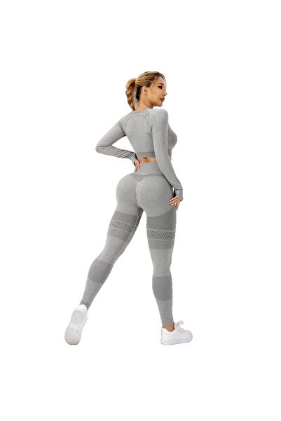Flippy Women's Flippy Yoga Suit, High Waist, Crop Top, Elastic, Gray, Size L