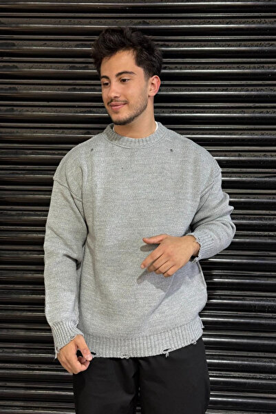 sunfyre Men's Crew Neck Ripped Detail Boxy Fit Knitwear.Sun251