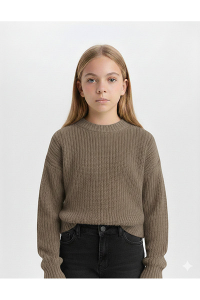 ADA YILDIZ KİDS Girl's Knitwear Sweater Crew Neck Brown Color 6/14 Years