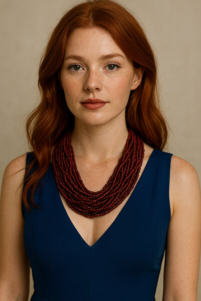 ByLily Sand Beads Necklace Tile Color and Burgundy Color