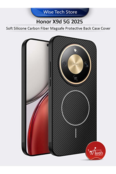 Wtech Honor X9d 5G 2025 Soft Silicone Carbon Fiber Magsafe Protective Back Ca...