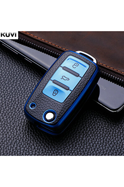 Choice8 غطاء مفتاح السيارة من الجلد الأزرق TPU لسيارة فولكس فاجن VW بولو جولف...