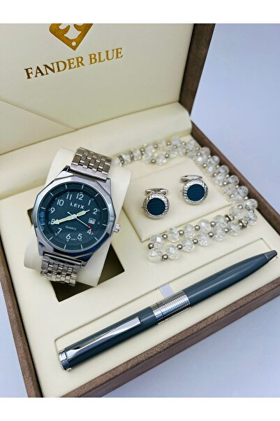 FANDER BLUE FanderBlue Steel Men's Set - Watch, Cufflinks, and Luxury Pen