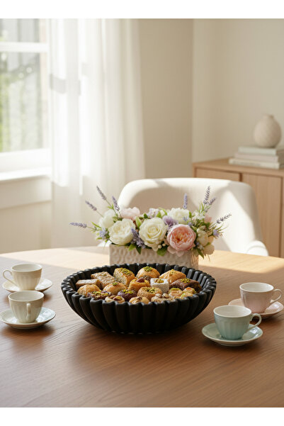 Living Ceramic Serving Plate with Round Faceted Design for Sweets and Fruits