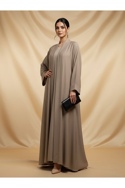 Muchmy Elegant nida fabric 2 Piece Khaki Abaya Set Flowy Open Muslim Arabic Long Abaya Inner with mathing sheila