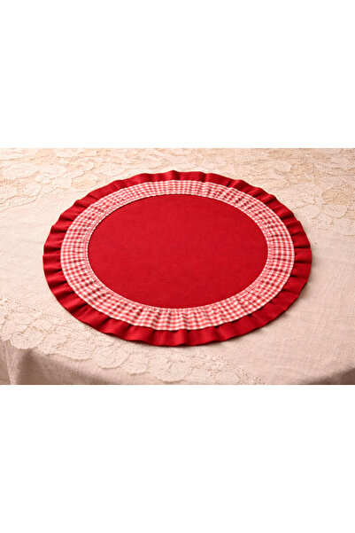 ŞAH TEXTILE DESIGN Kırmızı pötikare firfırlı pamuklu amerikan servis 2'li set